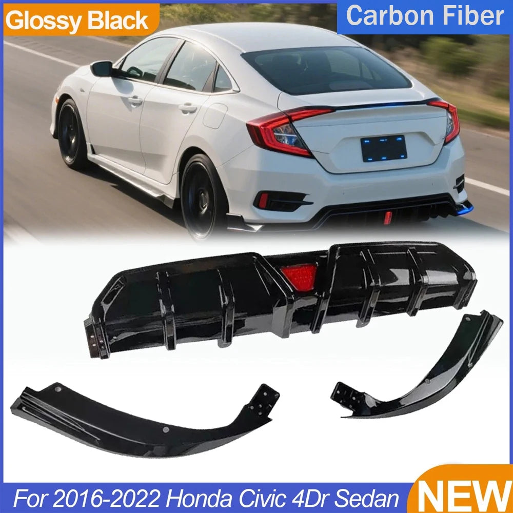 2016-2021 Honda Civic Rear Diffuser & Splitters  – 10th Gen Civic Rear Diffuser, Third Brake Light, & Splitters