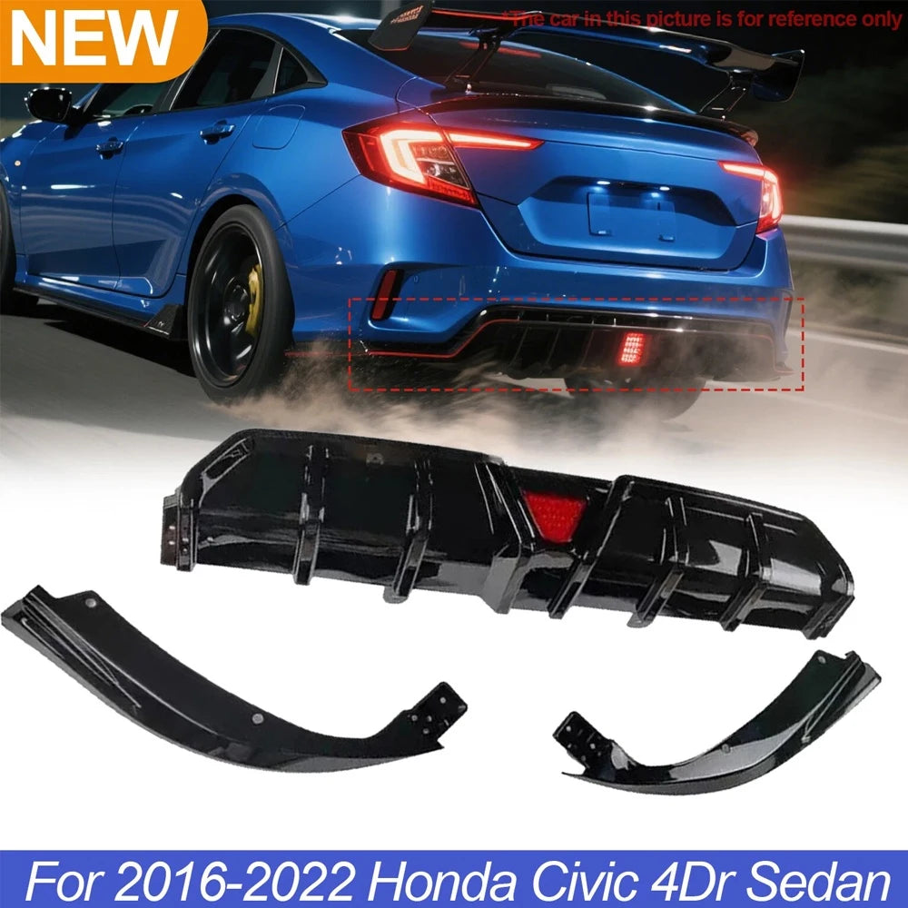 2016-2021 Honda Civic Rear Diffuser & Splitters  – 10th Gen Civic Rear Diffuser, Third Brake Light, & Splitters