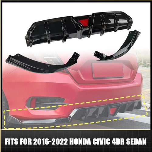 2016-2021 Honda Civic Rear Diffuser & Splitters  – 10th Gen Civic Rear Diffuser, Third Brake Light, & Splitters