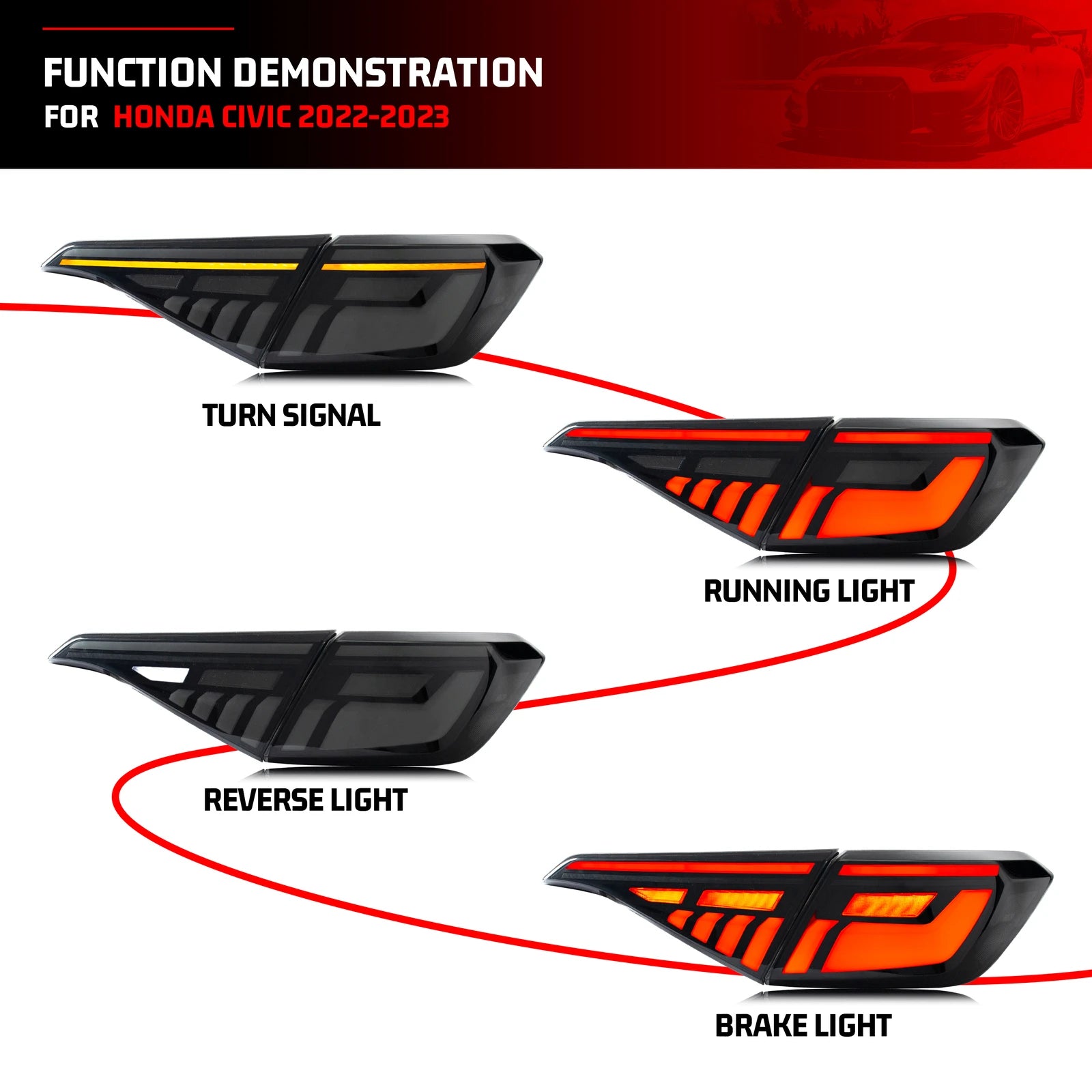 2022–2027 Honda Civic LED Tail Lights – 11th Gen Sequential Turn Signal